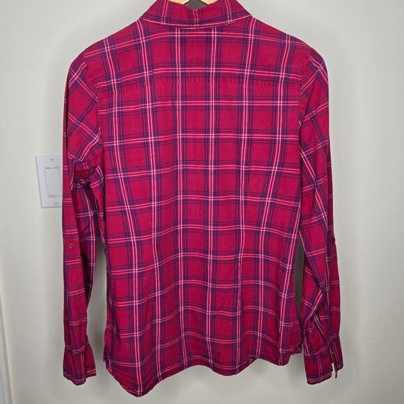 Tommy Hilfiger Pink Plaid Collared Long Roll-Tab Sleeves Button Front Size M - Picture 2 of 10